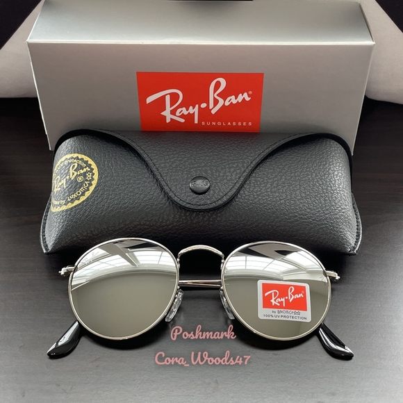 RayBan Round Metal Silver Flash Lenses RB3447 Silver Frame Unisex New - Picture 3 of 16
